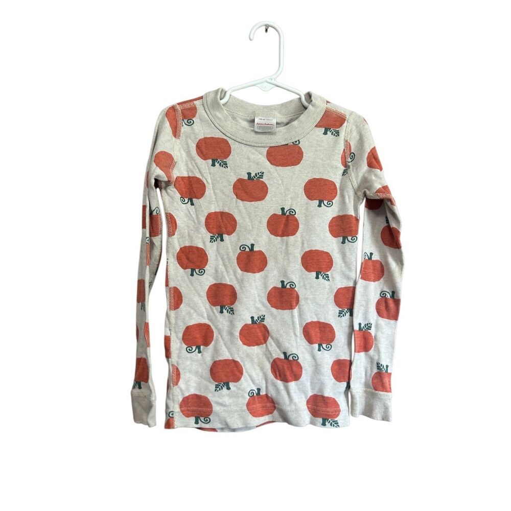 Hanna Andersson Pajama Top Kids 120 US 6-7 Gray Orange Excellent Pumpkin Print